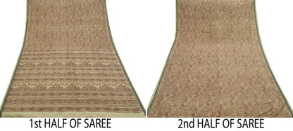 Indian Vintage Beige Saree Pure Silk Printed Sari Craft Fabric 6yd Sewing Craft Dress Making  Soft Paisley Quilting Crafting Upcycle Used