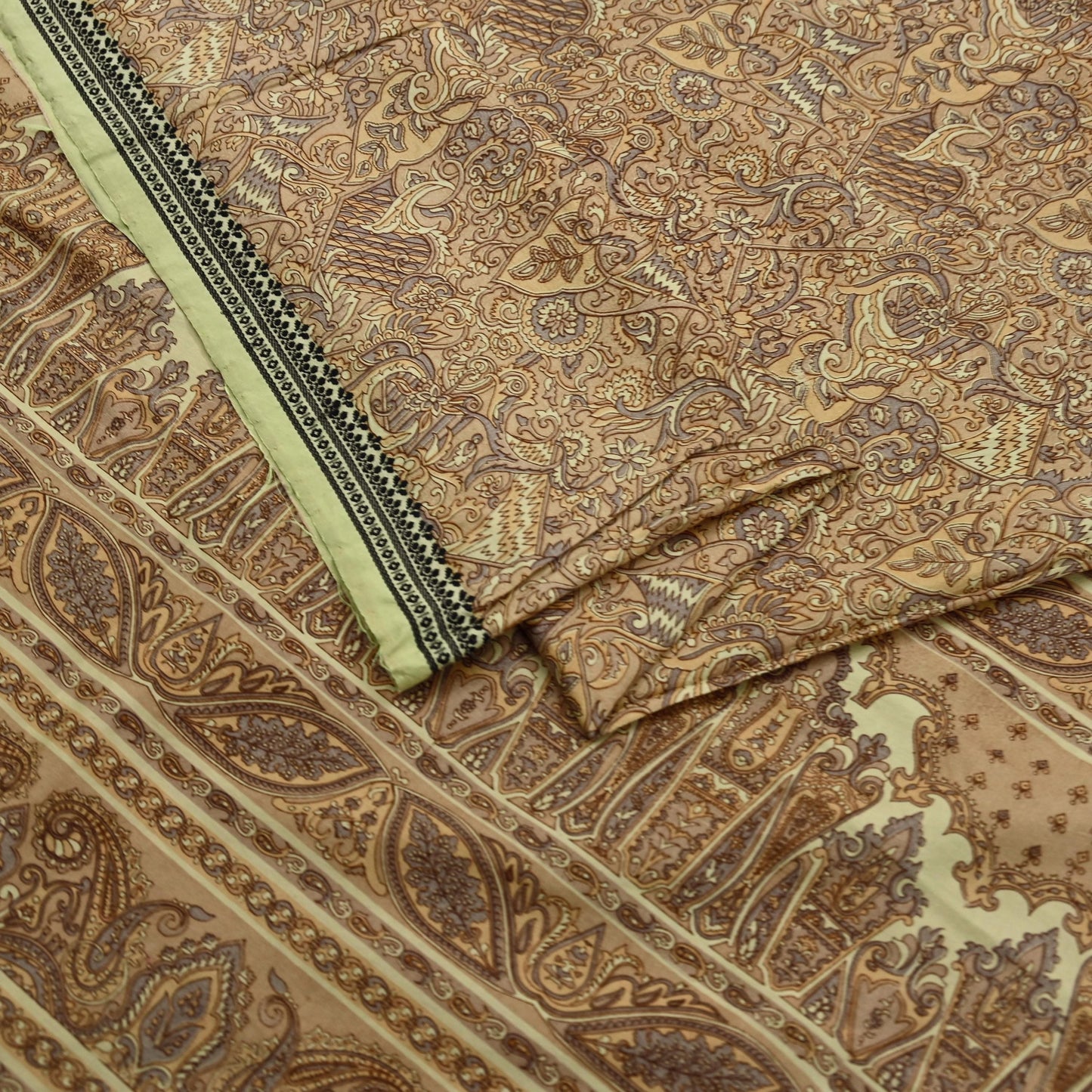 Indian Vintage Beige Saree Pure Silk Printed Sari Craft Fabric 6yd Sewing Craft Dress Making  Soft Paisley Quilting Crafting Upcycle Used