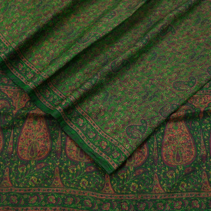 Indian Vintage Sari Green Pure Silk Printed Sarees 5yd Sewing Craft Fabric Dress Making  Soft Paisley Wrap Upcycle Used Quilting Crafting