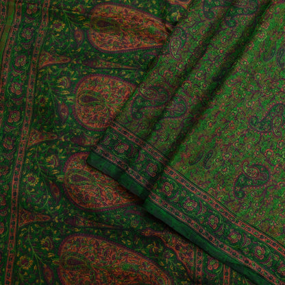 Indian Vintage Sari Green Pure Silk Printed Sarees 5yd Sewing Craft Fabric Dress Making  Soft Paisley Wrap Upcycle Used Quilting Crafting