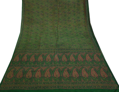 Indian Vintage Sari Green Pure Silk Printed Sarees 5yd Sewing Craft Fabric Dress Making  Soft Paisley Wrap Upcycle Used Quilting Crafting