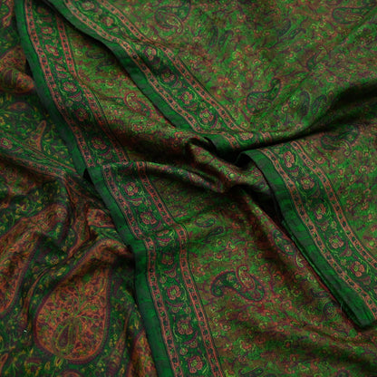 Indian Vintage Sari Green Pure Silk Printed Sarees 5yd Sewing Craft Fabric Dress Making  Soft Paisley Wrap Upcycle Used Quilting Crafting