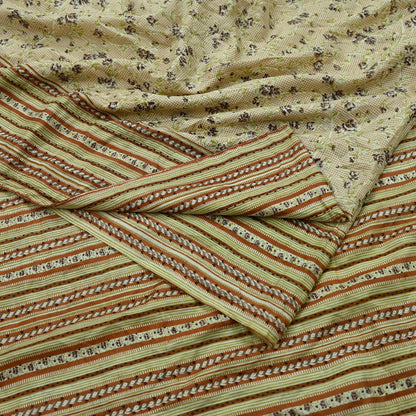 Indian Vintage Sari Ivory & Beige Pure Silk Printed Saree 5yd Sewing Paisley Craft Fabric DressMaking Soft Used Upcycled