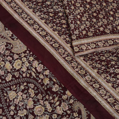 Indian Vintage Sari Maroon 100% Pure Silk Printed Sarees 6yd Craft Fabric Sewing Soft Dress Making Floral Quilting Crafting Upcycle Used