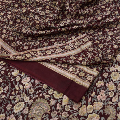 Indian Vintage Sari Maroon 100% Pure Silk Printed Sarees 6yd Craft Fabric Sewing Soft Dress Making Floral Quilting Crafting Upcycle Used