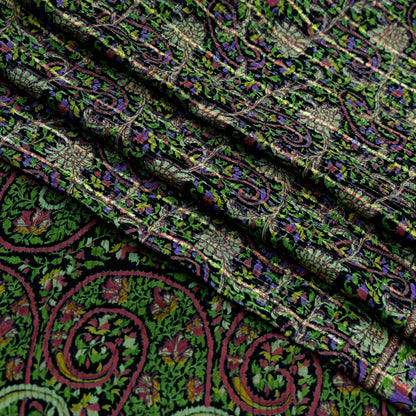 Indian Vintage Sari Black Printed Pure Silk Sarees Craft Fabric 5yd Sewing Floral Soft Dress Designing  for Crafting Quilting Upcycle Wrap