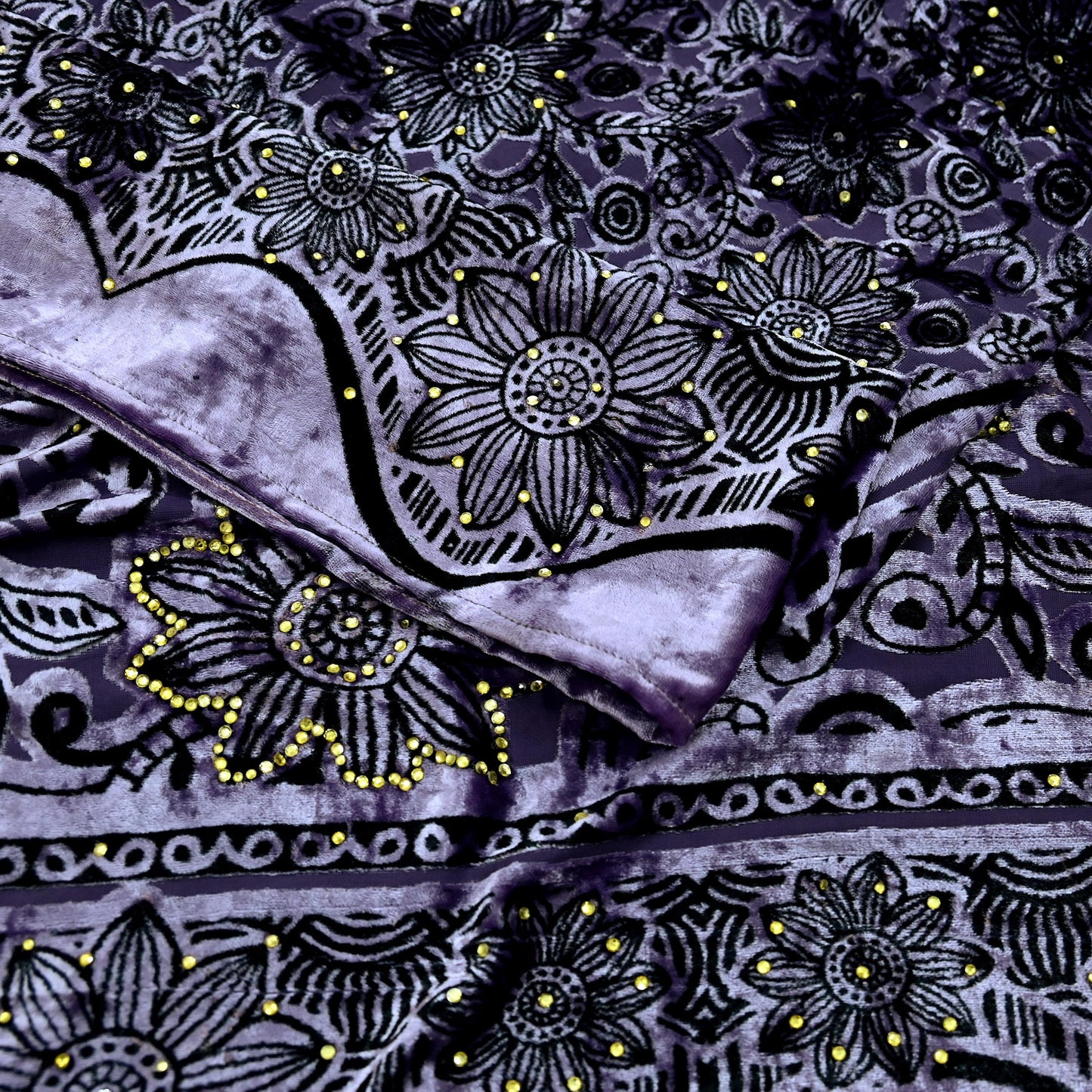Indian Vintage Dupatta Purple Long Stole velvet Brasso Scarves Veil Hijab Wrap Floral Boho