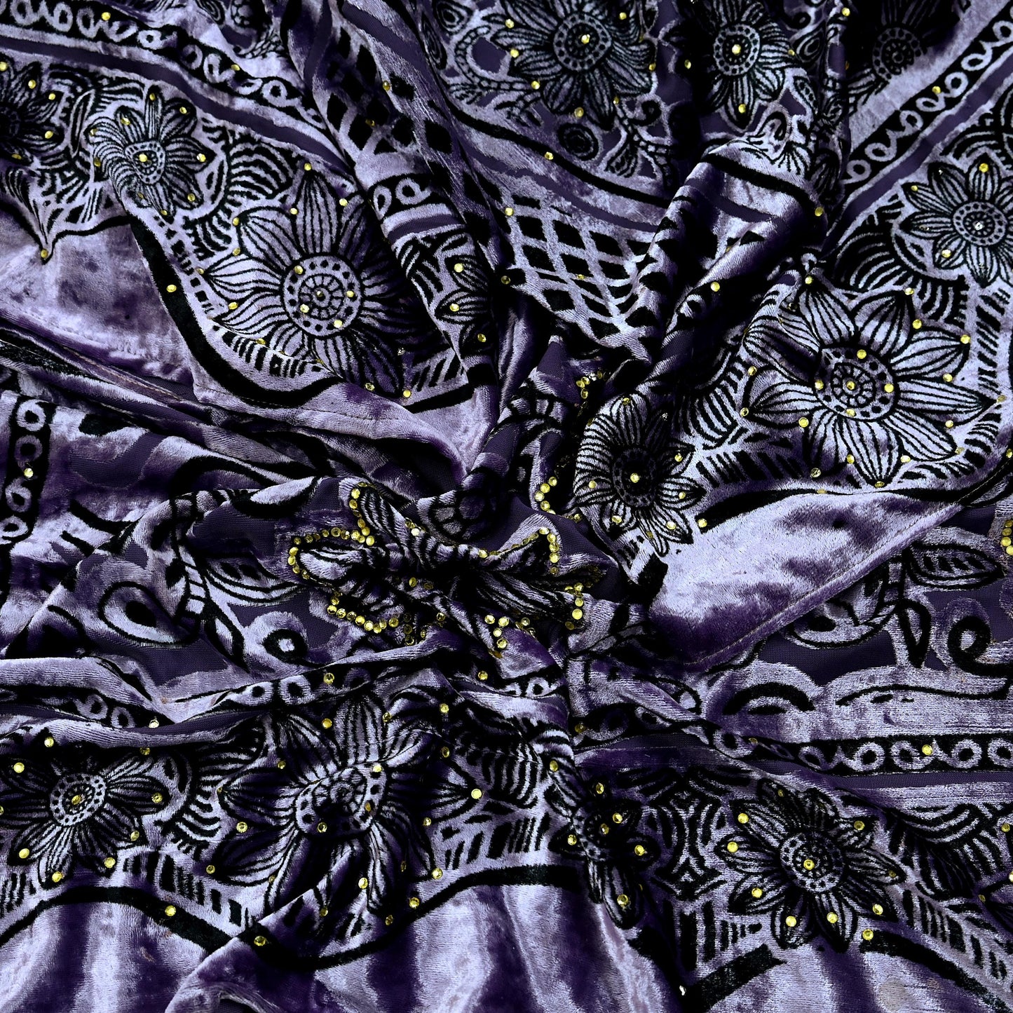 Indian Vintage Dupatta Purple Long Stole velvet Brasso Scarves Veil Hijab Wrap Floral Boho