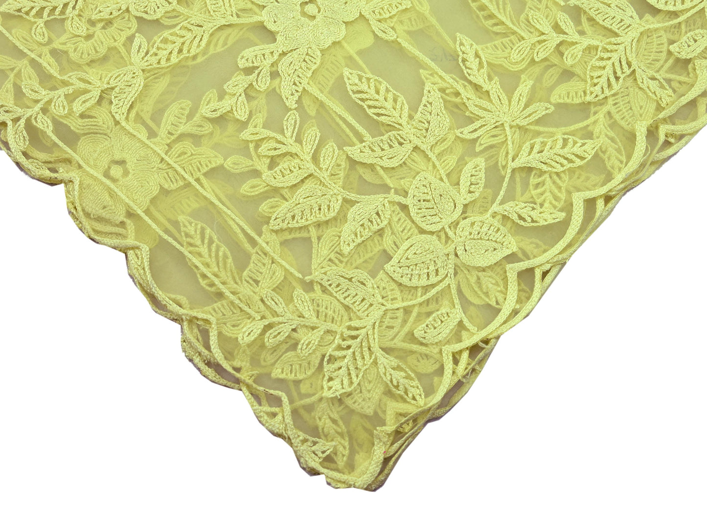 Indian Vintage Dupatta Yellow Long Stole Organza Hand Embroidered Indian Scarves Veil Zari Soft Floral Design