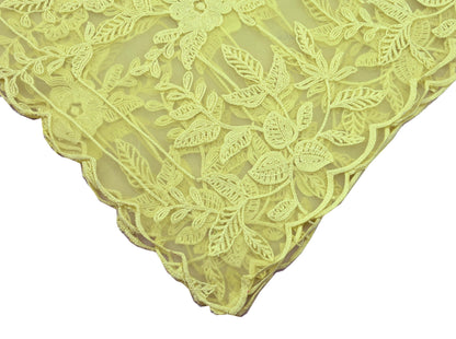 Indian Vintage Dupatta Yellow Long Stole Organza Hand Embroidered Indian Scarves Veil Zari Soft Floral Design