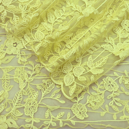 Indian Vintage Dupatta Yellow Long Stole Organza Hand Embroidered Indian Scarves Veil Zari Soft Floral Design