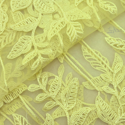 Indian Vintage Dupatta Yellow Long Stole Organza Hand Embroidered Indian Scarves Veil Zari Soft Floral Design