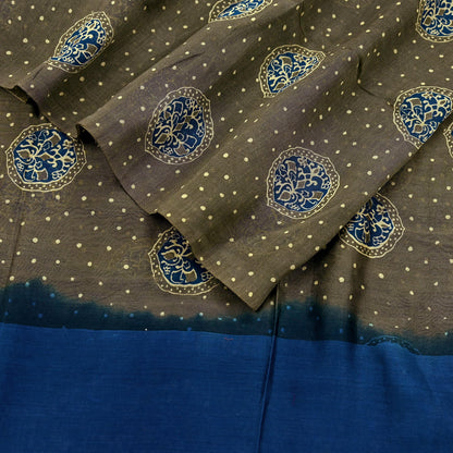 Indian Vintage Dupatta Green & Blue Dupatta Long Stole Block Print Pure Chanderi Silk Indian Scarves Veil Golden Zari