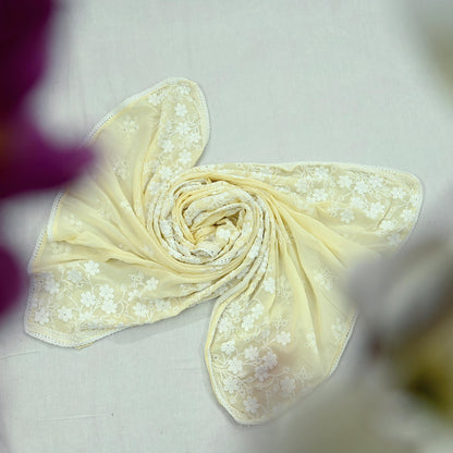 Indian Vintage Yellow Dupatta Long Stole Embroidered Pure Cotton Scarves Veil Sequins Soft
