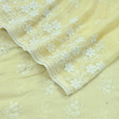 Indian Vintage Yellow Dupatta Long Stole Embroidered Pure Cotton Scarves Veil Sequins Soft