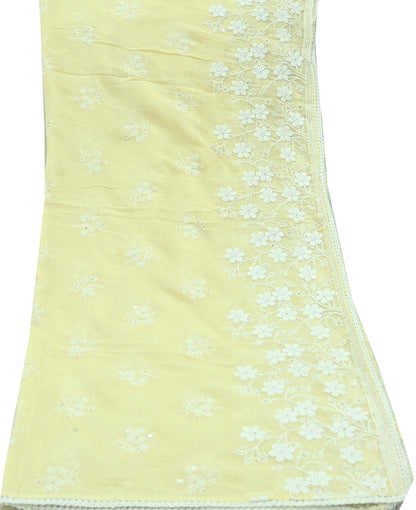 Indian Vintage Yellow Dupatta Long Stole Embroidered Pure Cotton Scarves Veil Sequins Soft