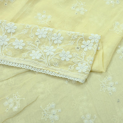 Indian Vintage Yellow Dupatta Long Stole Embroidered Pure Cotton Scarves Veil Sequins Soft