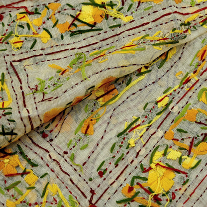 Indian Vintage Ivory Chanderi Silk Heavy Dupatta Long Stole Handmade Phulkari Stole Scarves Gota Patti