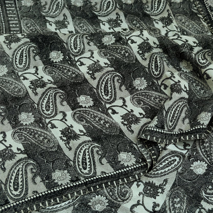 Indian Vintage Black & Gray Saree 100% Pure Silk Printed Sari 5yd Sewing Craft Fabric Dress Making Soft Crafting Quilting Upcycle
