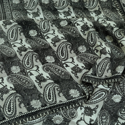 Indian Vintage Black & Gray Saree 100% Pure Silk Printed Sari 5yd Sewing Craft Fabric Dress Making Soft Crafting Quilting Upcycle