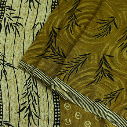 Indian Vintage Sari Green & Black Pure Crepe Silk Printed Sarees 5yd Sewing Floral Soft Craft Fabric Wrap Dress making Crafting Quilting