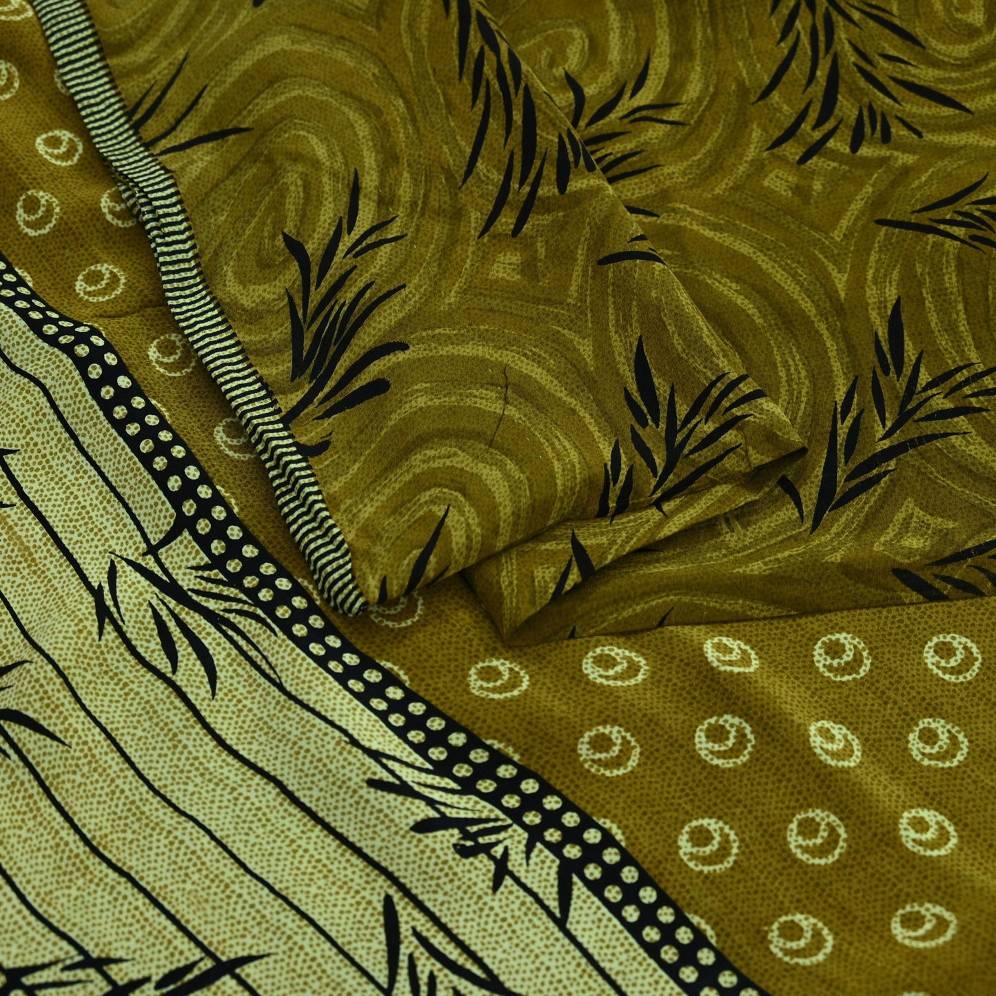 Indian Vintage Sari Green & Black Pure Crepe Silk Printed Sarees 5yd Sewing Floral Soft Craft Fabric Wrap Dress making Crafting Quilting