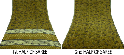 Indian Vintage Sari Green & Black Pure Crepe Silk Printed Sarees 5yd Sewing Floral Soft Craft Fabric Wrap Dress making Crafting Quilting