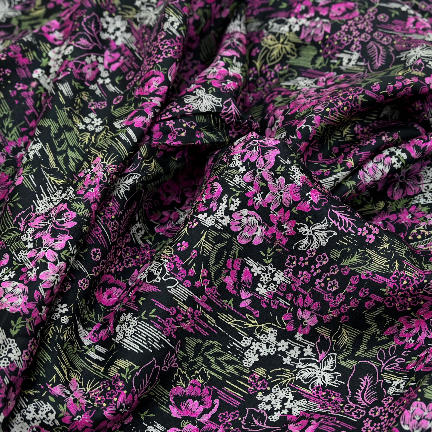 Indian Vintage Sari Pink & Black Printed Pure Silk Sarees 5yd Sewing Craft Fabric Floral Dress Making Soft Quilting Crafting Upcycle Zari