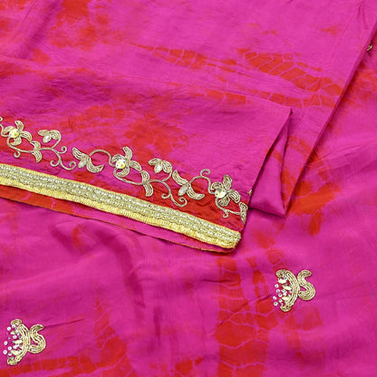 Indian Vintage Sari Magenta Pure Silk Hand Embroidered Sarees Craft Fabric 5Yd Sewing Soft Zardozi/Dabka Dress making Bridal/wedding sari