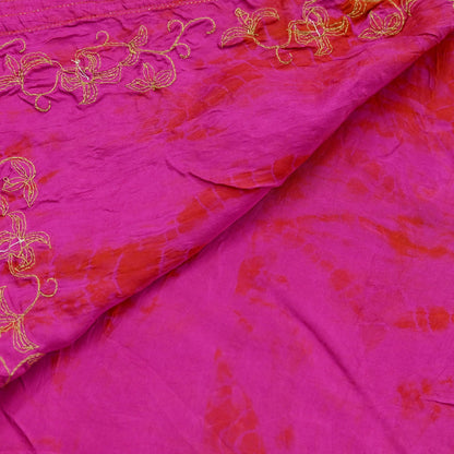 Indian Vintage Sari Magenta Pure Silk Hand Embroidered Sarees Craft Fabric 5Yd Sewing Soft Zardozi/Dabka Dress making Bridal/wedding sari