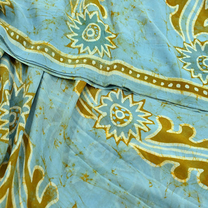 Indian Women Vintage Blue & Green Saree Pure Georgette Silk Batik Printed Sari Sewing 5yard Soft Craft Floral Design Wrap Boho