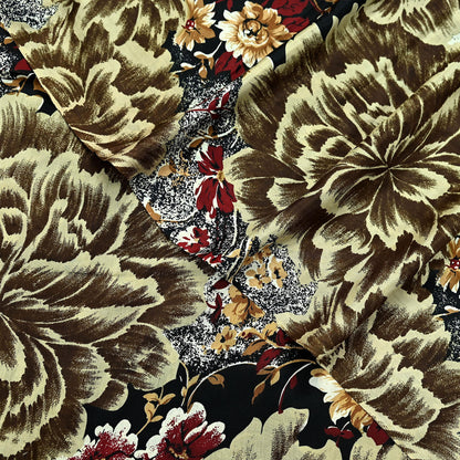 Indian Vintage Sari Black Printed Pure Silk Sarees Craft Fabric 5yd Sewing Floral Soft Dress Designing  for Crafting Quilting Upcycle Wrap