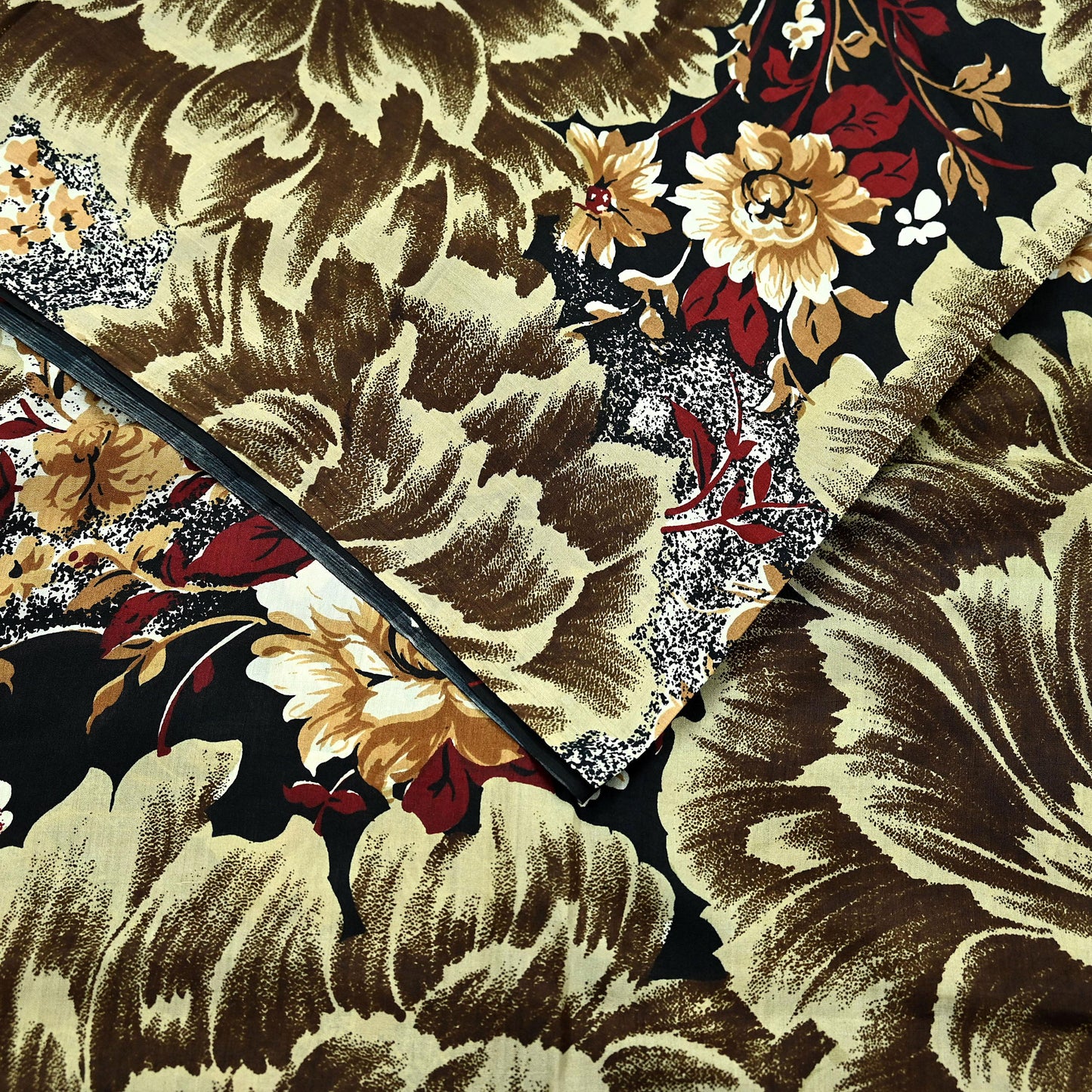 Indian Vintage Sari Black Printed Pure Silk Sarees Craft Fabric 5yd Sewing Floral Soft Dress Designing  for Crafting Quilting Upcycle Wrap