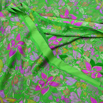 Indian Vintage Sari Green Pure Silk Printed Sarees 6yd Sewing Craft Fabric Dress Making  Soft Floral Wrap Upcycle Used Quilting Crafting