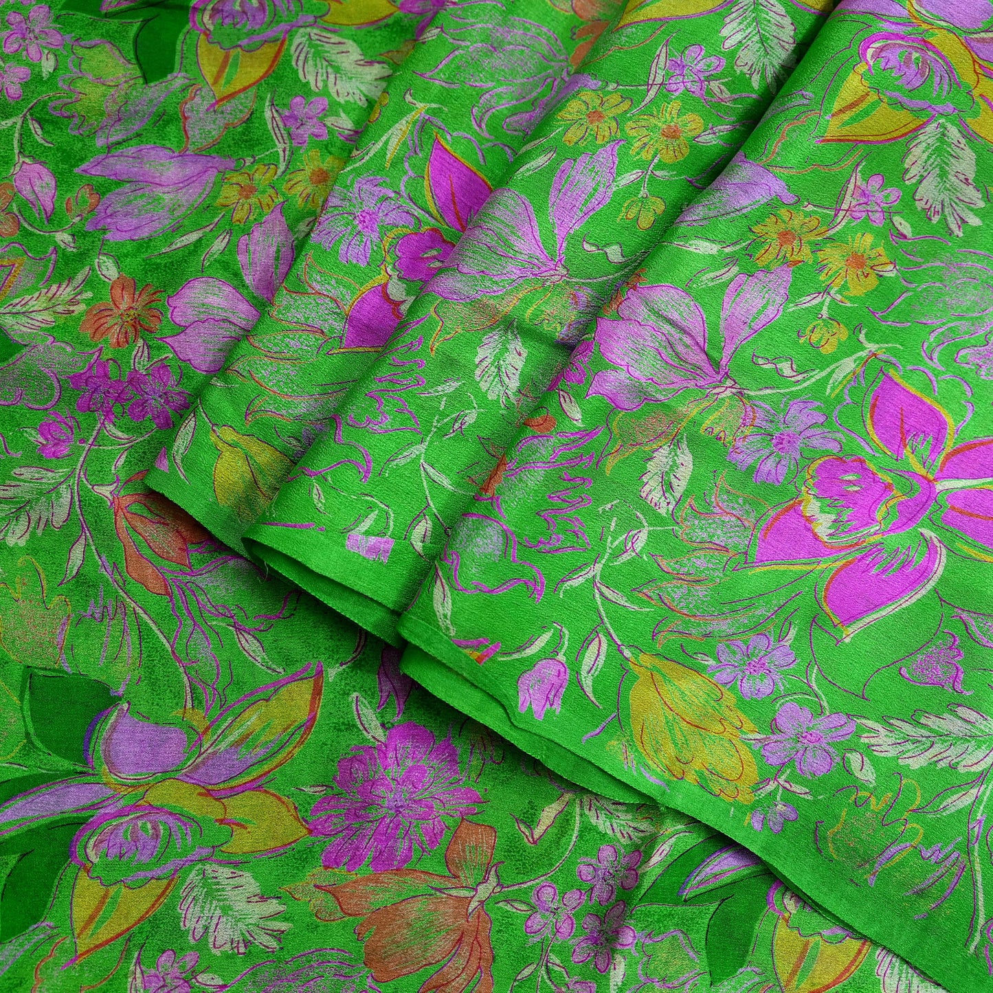 Indian Vintage Sari Green Pure Silk Printed Sarees 6yd Sewing Craft Fabric Dress Making  Soft Floral Wrap Upcycle Used Quilting Crafting