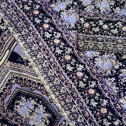 Indian Vintage Sari Blue Pure Silk Printed Sarees 5yd Sewing Craft Fabric Soft Dress Making Wrap Paisley Upcycle Quilting Crafting