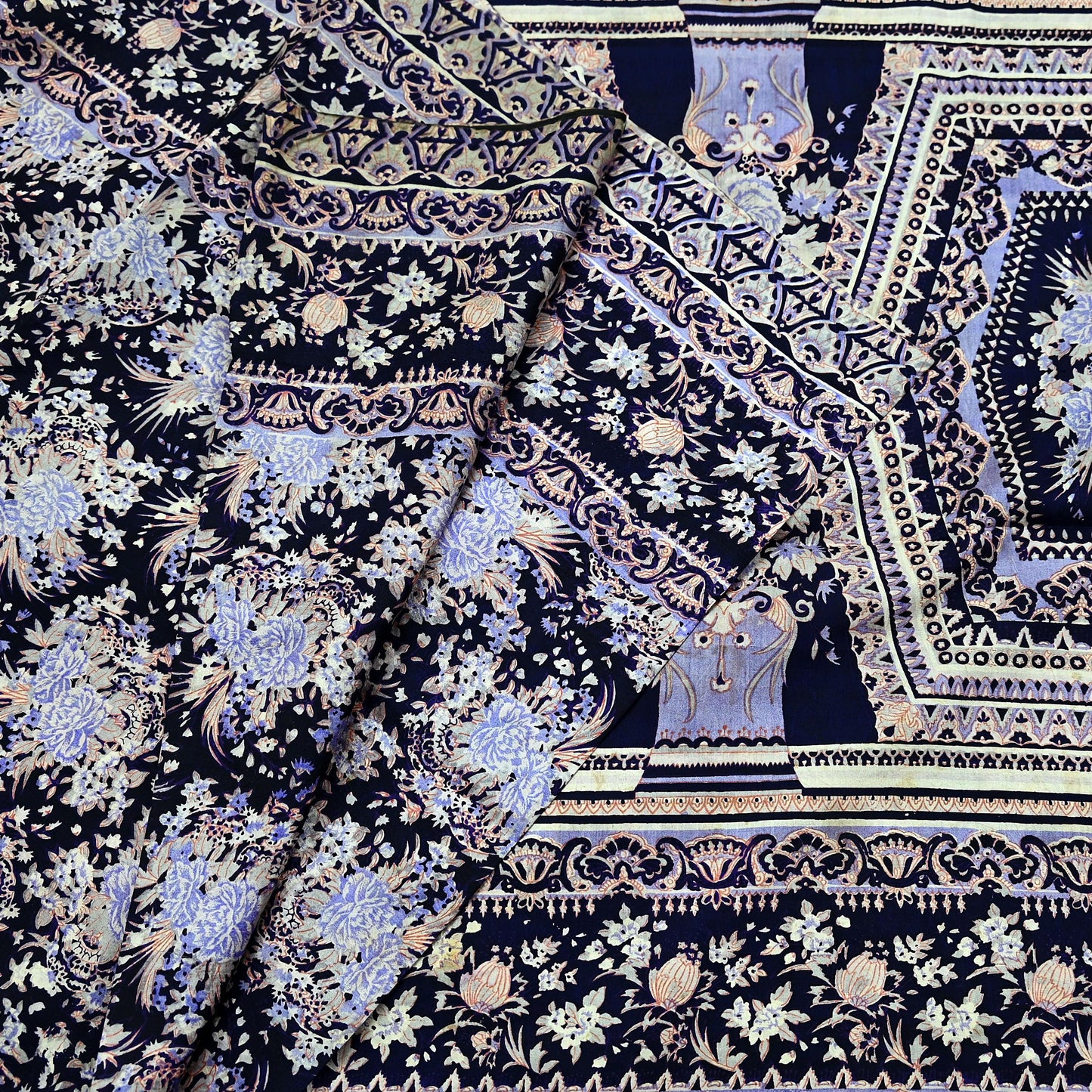 Indian Vintage Sari Blue Pure Silk Printed Sarees 5yd Sewing Craft Fabric Soft Dress Making Wrap Paisley Upcycle Quilting Crafting