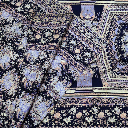 Indian Vintage Sari Blue Pure Silk Printed Sarees 5yd Sewing Craft Fabric Soft Dress Making Wrap Paisley Upcycle Quilting Crafting