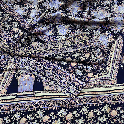 Indian Vintage Sari Blue Pure Silk Printed Sarees 5yd Sewing Craft Fabric Soft Dress Making Wrap Paisley Upcycle Quilting Crafting