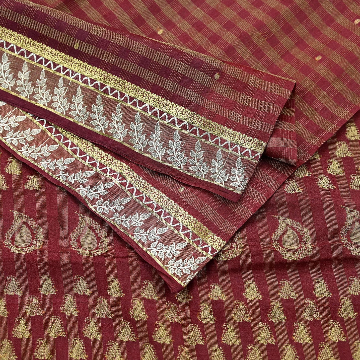Indian Vintage Sari Brown Hand Woven Sarees 100% Pure Silk Craft Fabric Zari 5Yd Floral Dress making Ethnic Crafting