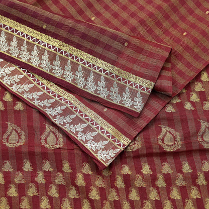 Indian Vintage Sari Brown Hand Woven Sarees 100% Pure Silk Craft Fabric Zari 5Yd Floral Dress making Ethnic Crafting