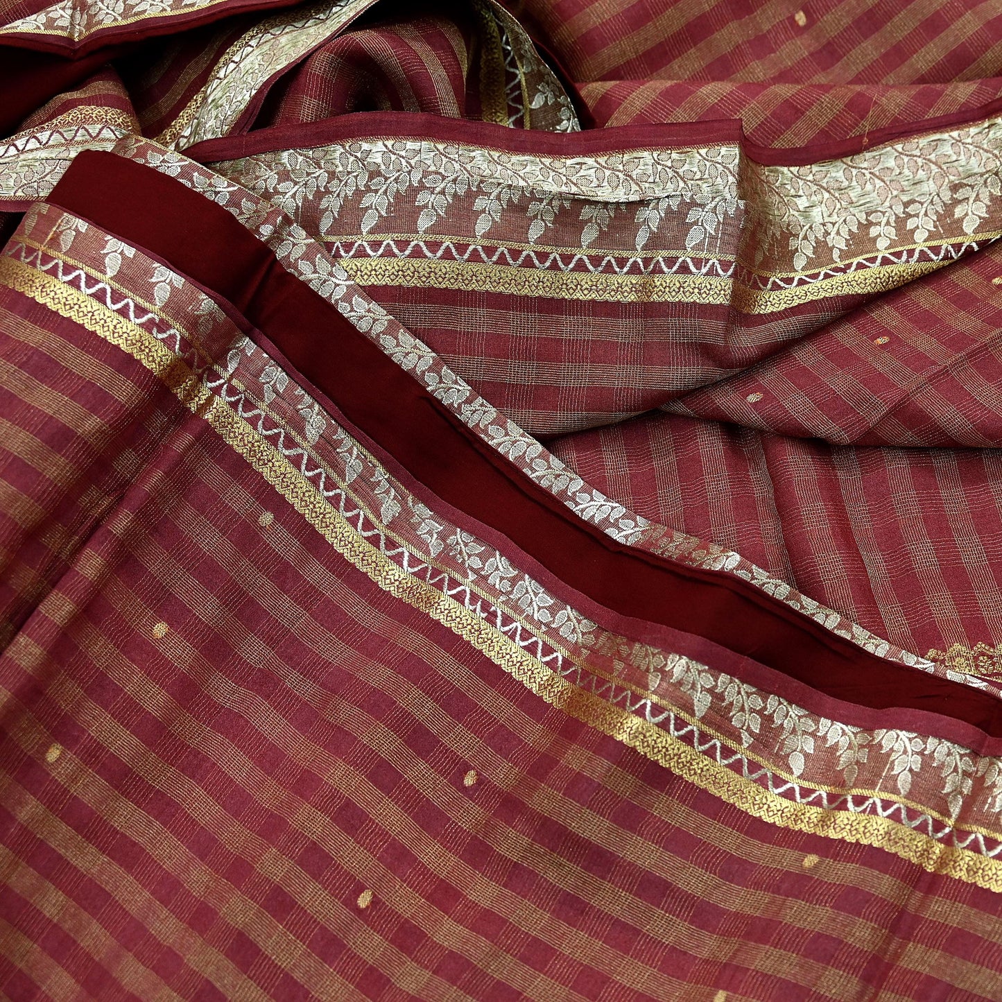 Indian Vintage Sari Brown Hand Woven Sarees 100% Pure Silk Craft Fabric Zari 5Yd Floral Dress making Ethnic Crafting