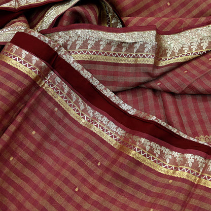 Indian Vintage Sari Brown Hand Woven Sarees 100% Pure Silk Craft Fabric Zari 5Yd Floral Dress making Ethnic Crafting
