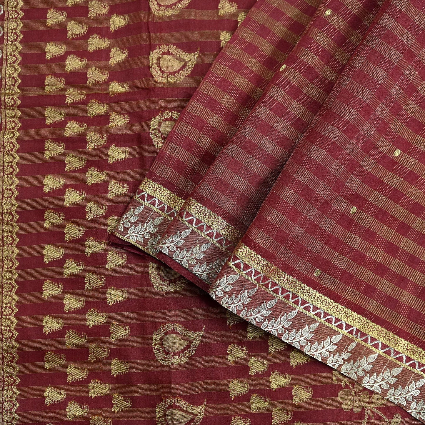 Indian Vintage Sari Brown Hand Woven Sarees 100% Pure Silk Craft Fabric Zari 5Yd Floral Dress making Ethnic Crafting