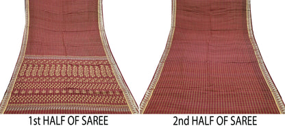 Indian Vintage Sari Brown Hand Woven Sarees 100% Pure Silk Craft Fabric Zari 5Yd Floral Dress making Ethnic Crafting