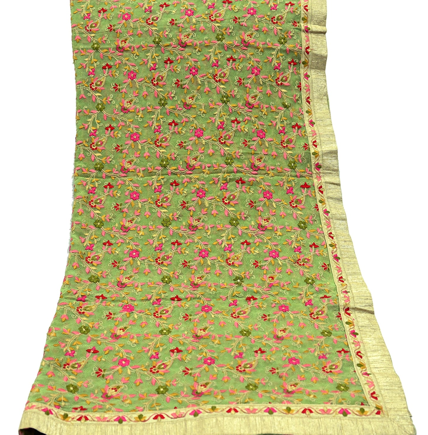 Indian Vintage Dupatta Green Pure Georgette silk Long Stole Embroidered Scarves Stole Veil Wrap Zari