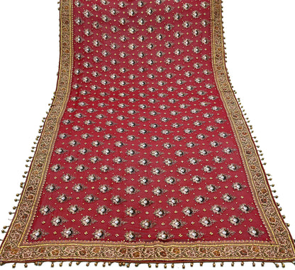 Indian Vintage Heavy Red Dupatta Pure Georgette Silk Long Stole Hand Embroidered Scarf Zari Sequins Wedding/Bridal Veil Dupatta