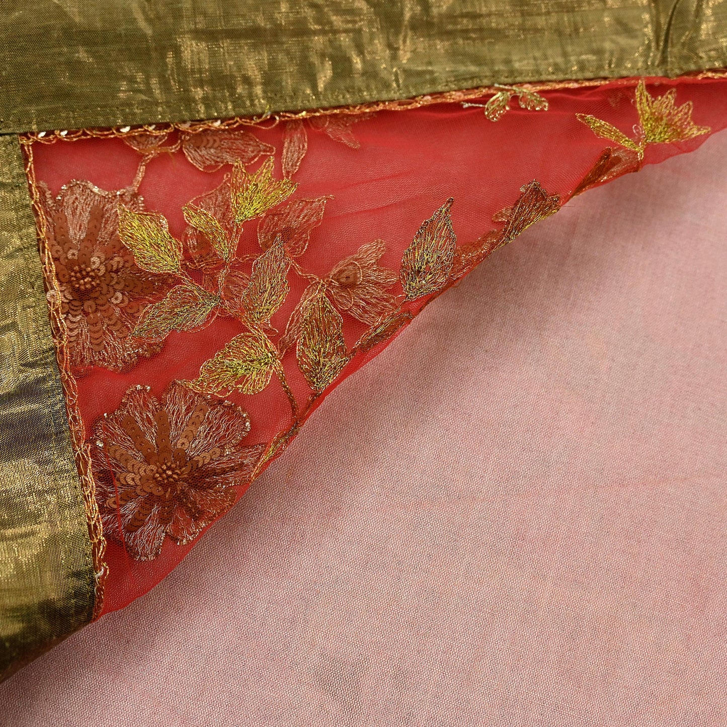 Indian Vintage Heavy Sari Red Net/Mesh Hand Embroidered Sarees Craft Fabric 6Yd Sewing Soft Zardozi/Dabka Zari Sequins Wedding sarees