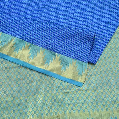 Indian Vintage Heavy Blue Kanjivaram Saree 100% Pure Silk Sari Metallic Golden Zari 5Yd Floral Crafting Dress making