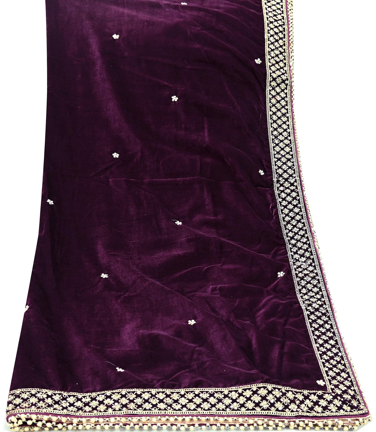 Indian Vintage Heavy Wedding Wine Dupatta Velvet Long Stole Hand Embroidered Scarves Zari Hijab Veil Wrap